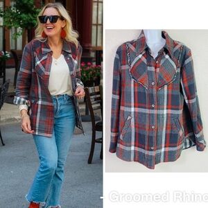 CAbi Tavern Plaid Flannel Shacket Size M